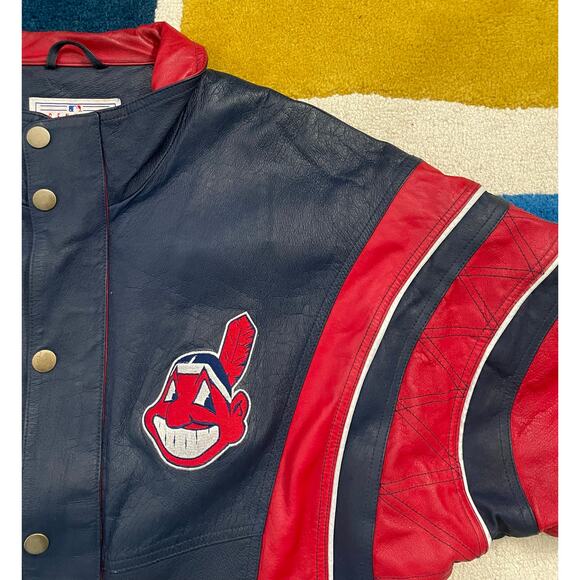VTG Cleveland Indians/Guardians MLB Leather Starter Jacket Mens Med Chief Wahoo - Picture 3 of 11